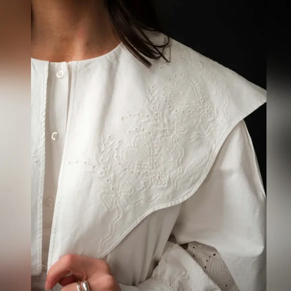 Damson Madder Romeo Broderie Oversized Cotton Button Up Heart Blouse - Picture 2 of 14